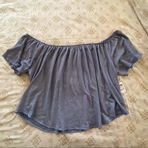 Blue and white off the shoulder plus size top